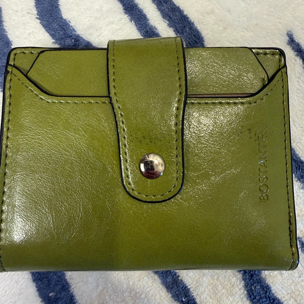 BOSTANTEN Olive Green Leather Women's Snap Wallet